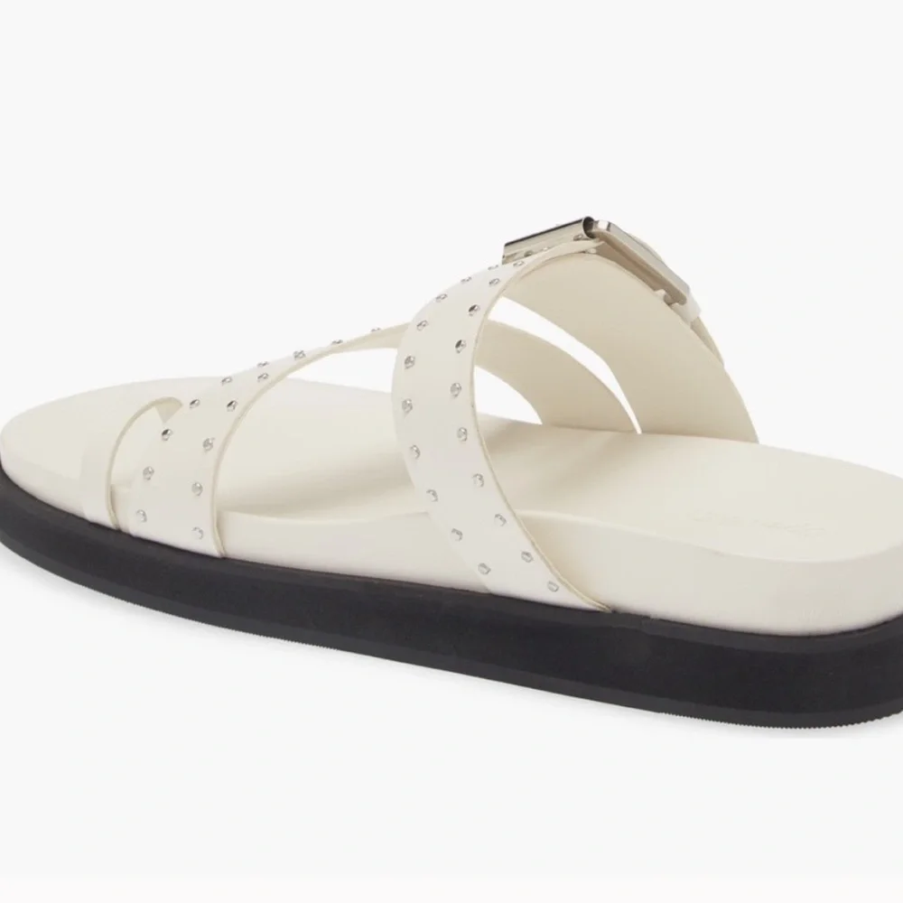 Studded Cream Toe-Loop Slide Sandal